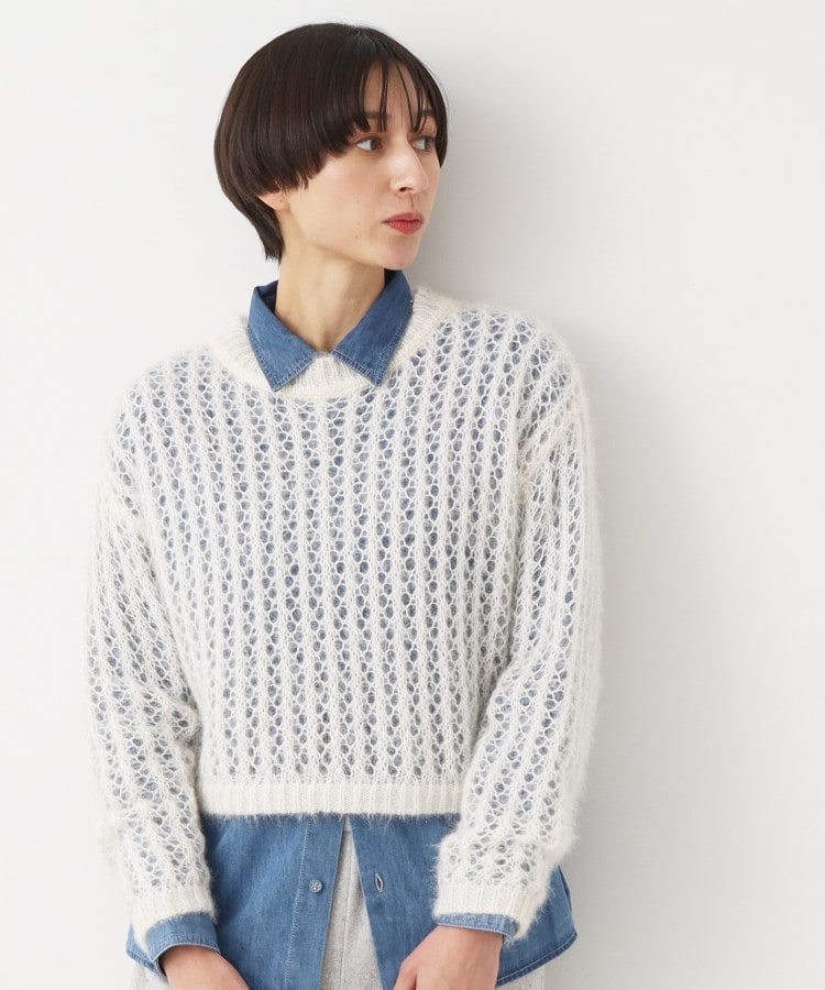 デッサン(レディース)(Dessin(Ladies))の【洗える】ショート丈メッシュラメニット（S～L） ホワイト(002)