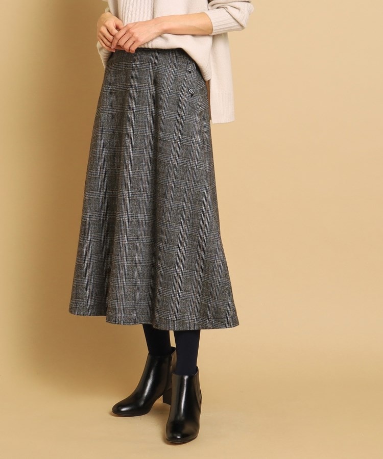 洗える】起毛グレンチェックスカート(XS~L)(ミモレスカート 洗える】起毛グレンチェックスカート(XS~L)(ミモレスカート