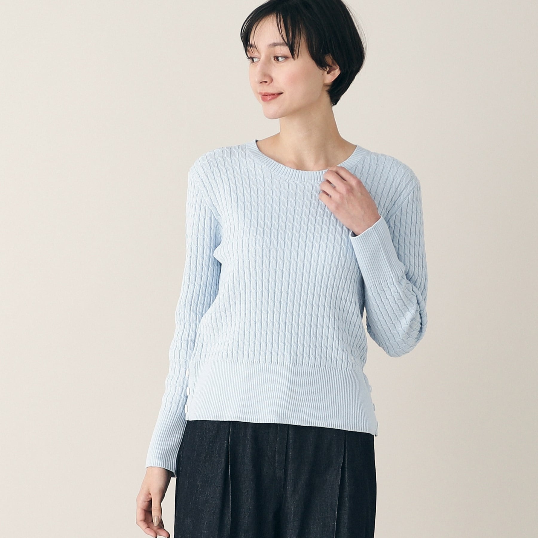 デッサン(レディース)(Dessin(Ladies))の【定番・洗える】ケーブルマリンボタンニット（XS～L）9