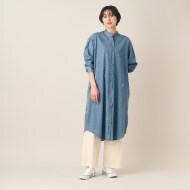 洗える】6OZバンドカラーシャツワンピース（XS～L）（ミドル