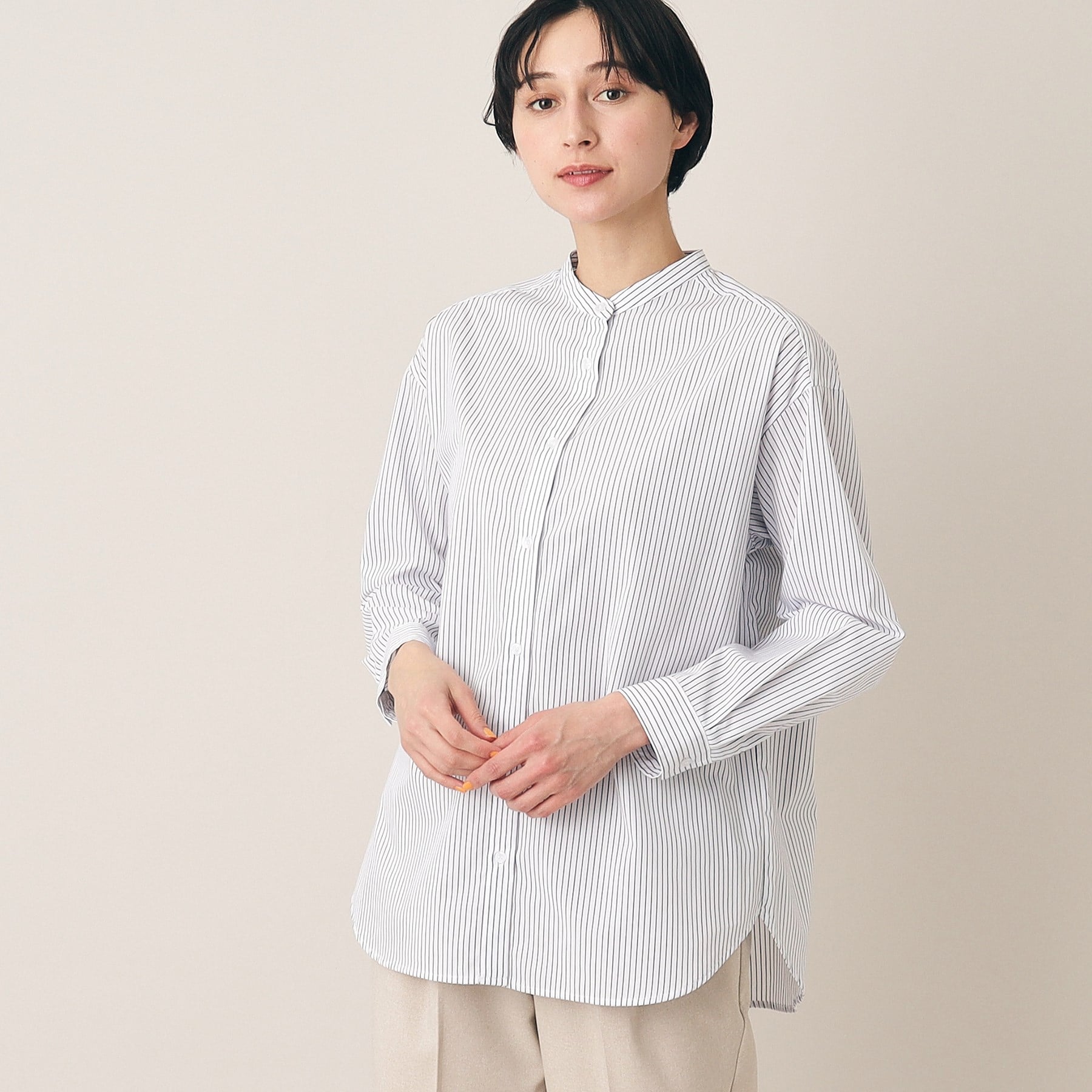 デッサン(レディース)(Dessin(Ladies))の【洗える】バンドカラーシャツ（XS～L） ホワイト(301)