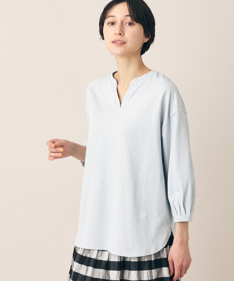 洗える】スキッパー5分袖カットソー(XS~L)(カットソー 洗える】スキッパー5分袖カットソー(XS~L)(カットソー