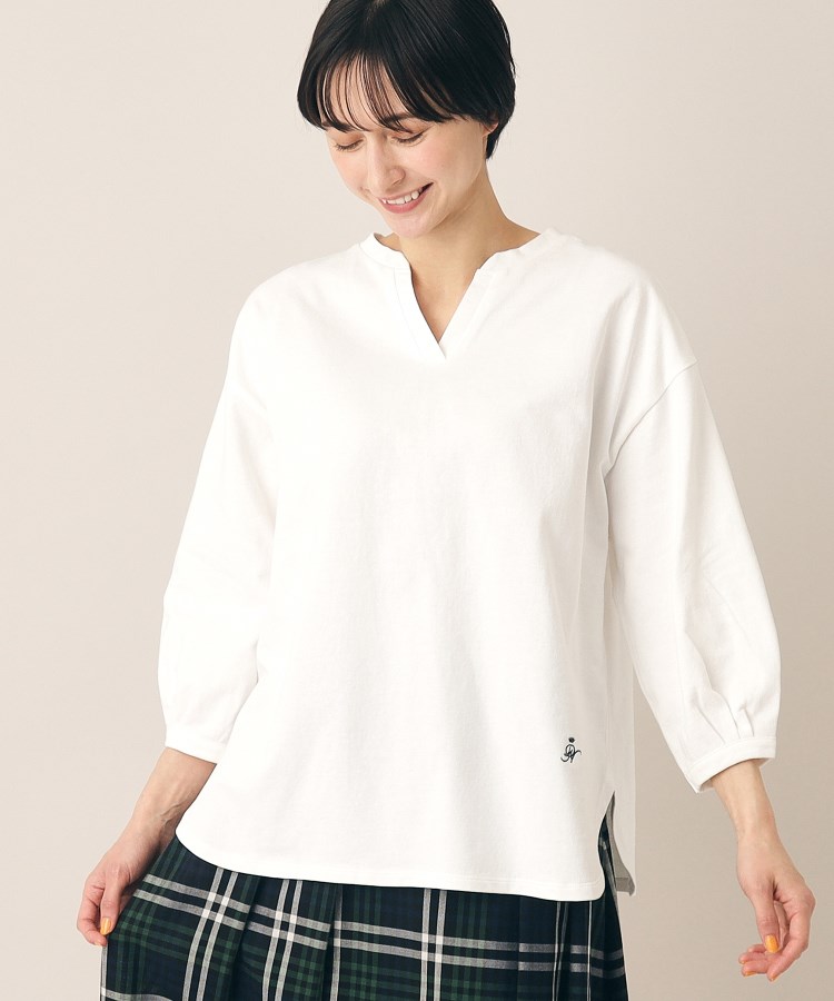 デッサン(レディース)(Dessin(Ladies))の【洗える】スキッパー5分袖カットソー（XS～L） ホワイト(002)