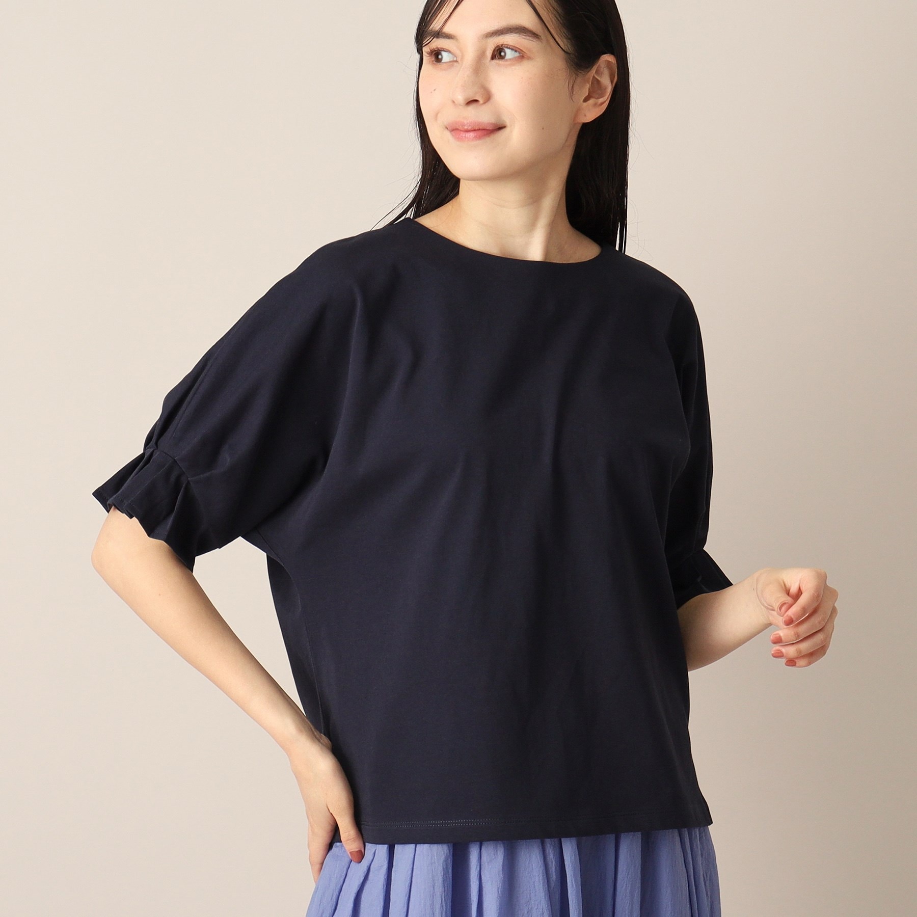 デッサン(レディース)(Dessin(Ladies))の【接触冷感・洗える】袖口タックカットソー（XS～L） ネイビー(094)