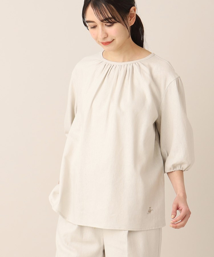 デッサン(レディース)(Dessin(Ladies))の【洗える】レーヨン麻ギャザーブラウス（XS～L） グレージュ(050)