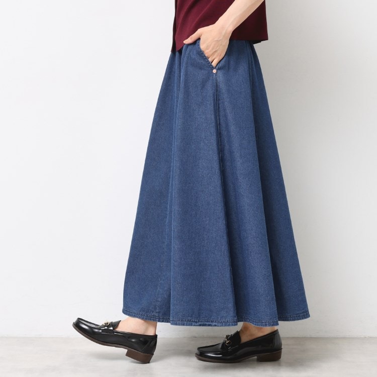 デッサン(レディース)(Dessin(Ladies))の【ウエストゴム・洗える】ライトオンスデニムフレアスカート マキシ・ロングスカート