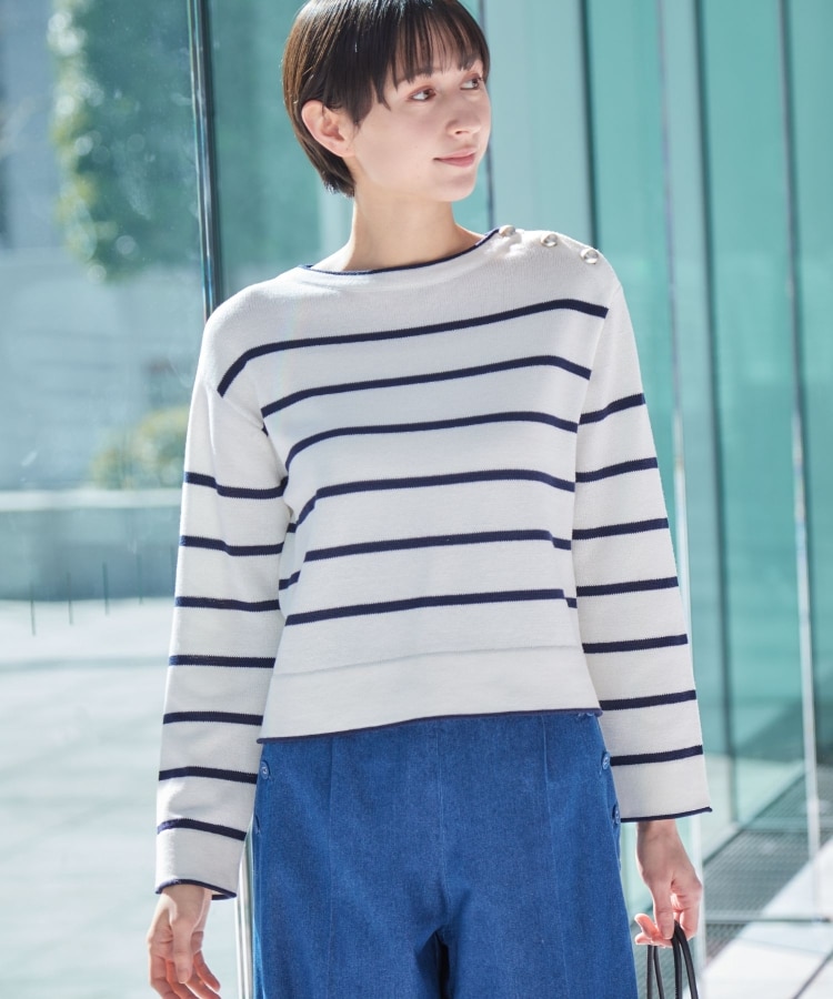 デッサン(レディース)(Dessin(Ladies))の【洗える】肩ボタン付きボーダーニット（XS～L）13
