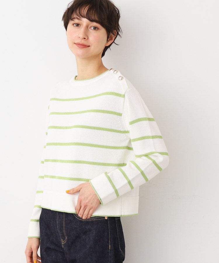 デッサン(レディース)(Dessin(Ladies))の【洗える】肩ボタン付きボーダーニット（XS～L） ミントグリーン(121)