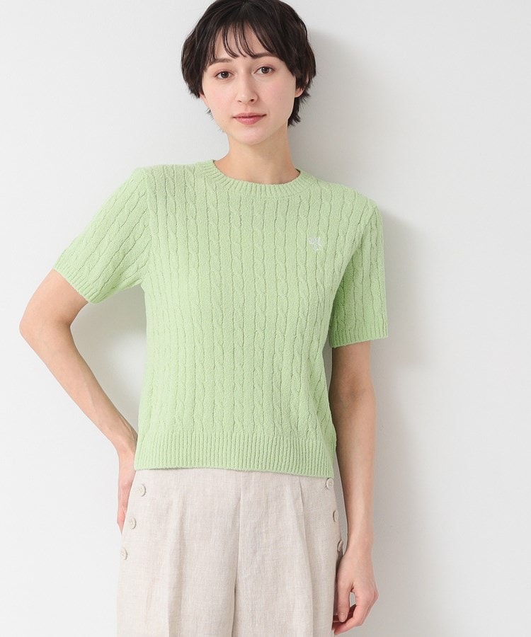 デッサン(レディース)(Dessin(Ladies))の【洗える】ケーブルクルーネックニット ライトグリーン(020)