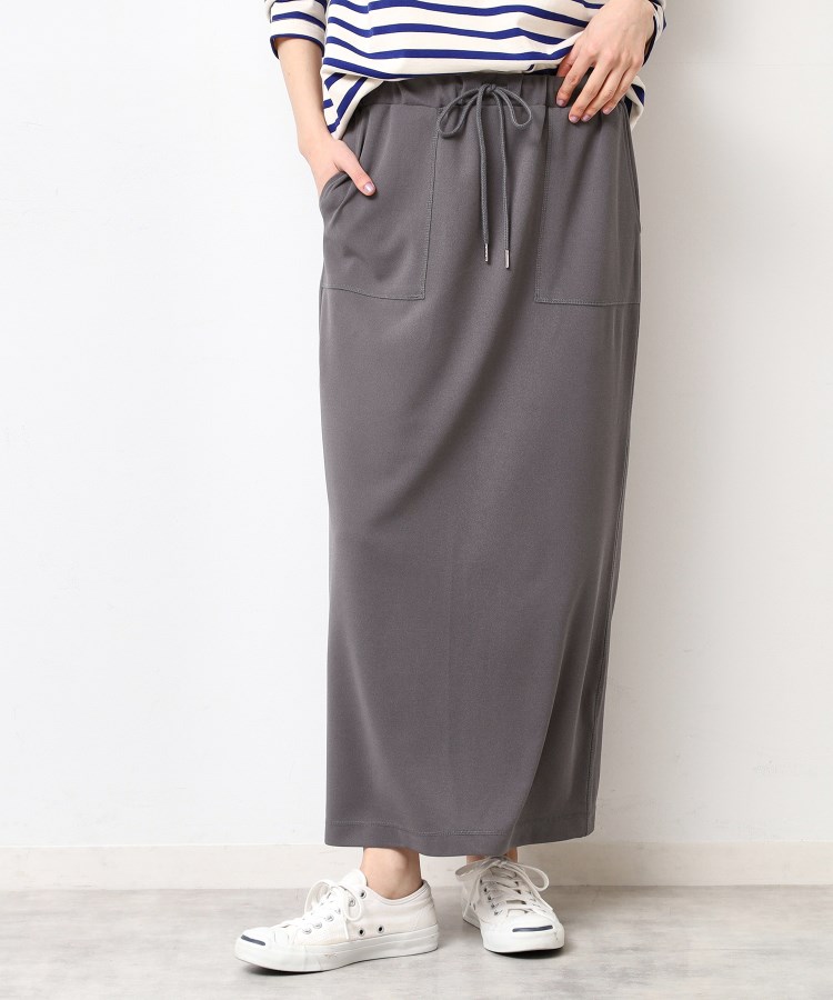 デッサン(レディース)(Dessin(Ladies))の【セットアップ可能・ウエストゴム・洗える】ジョーゼットストレートスカート チャコールグレー(014)