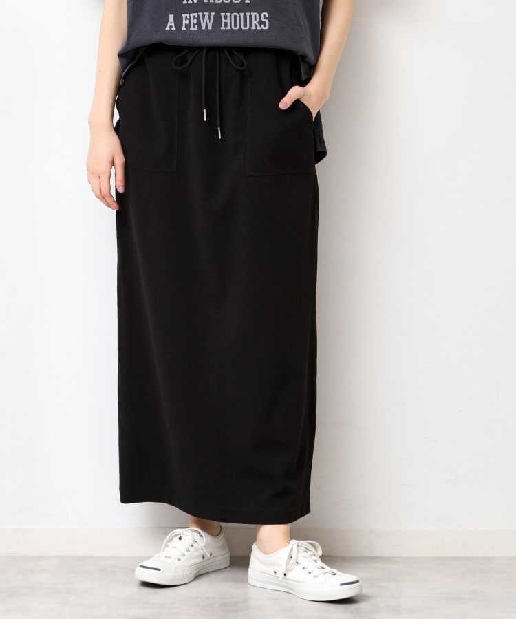 デッサン(レディース)(Dessin(Ladies))の【セットアップ可能・ウエストゴム・洗える】ジョーゼットストレートスカート ブラック(019)