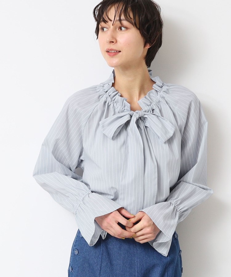 デッサン(レディース)(Dessin(Ladies))の【洗える】ギャザーネックボウタイブラウス ブルー(391)