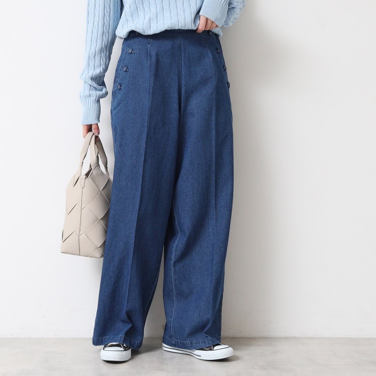 デッサン(レディース)(Dessin(Ladies))の【洗える】デニムワイドマリンパンツ（XS～L） フルレングスパンツ