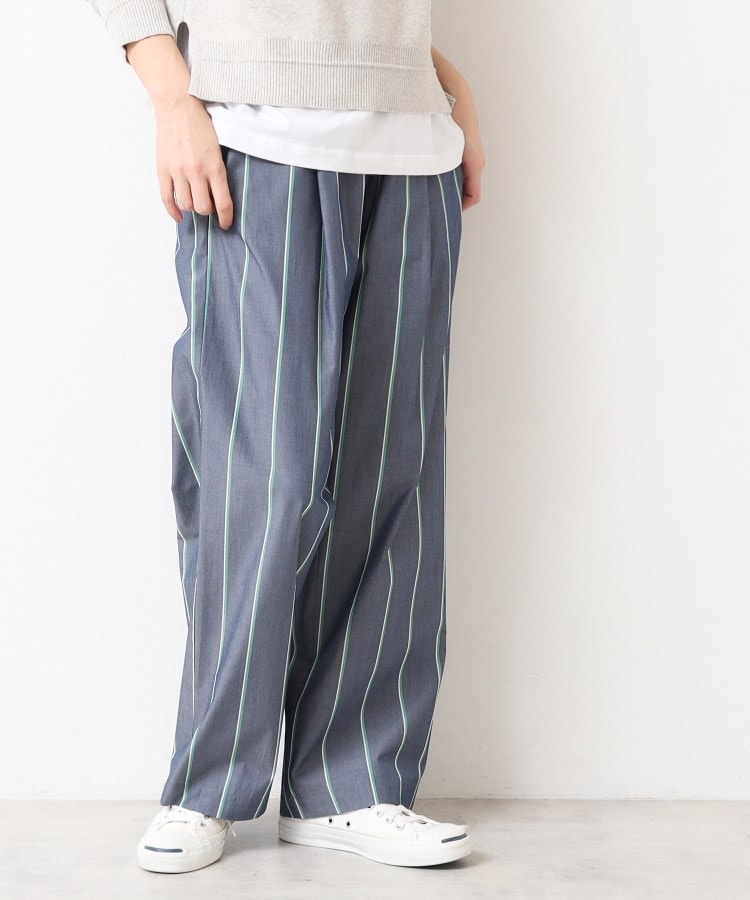 デッサン(レディース)(Dessin(Ladies))の【洗える・ウエストゴム】ストライプリラックスパンツ ネイビー(395)