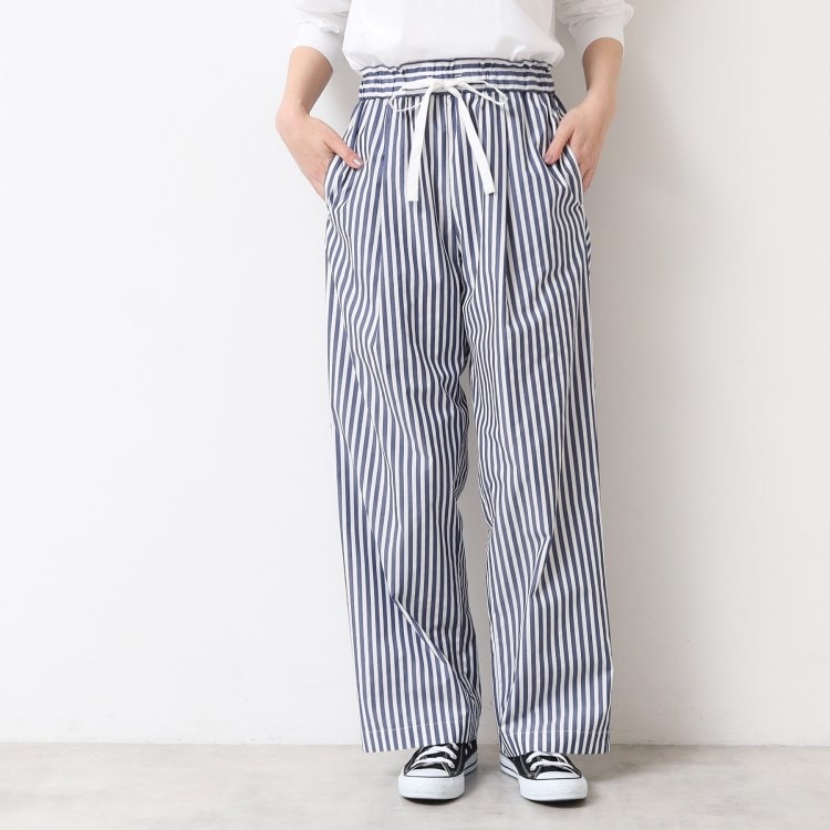 デッサン(レディース)(Dessin(Ladies))の【洗える・ウエストゴム】ストライプリラックスパンツ フルレングスパンツ