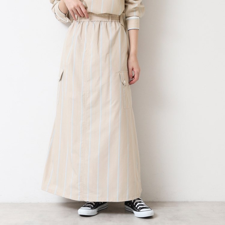 デッサン(レディース)(Dessin(Ladies))の【洗える・ウエストゴム】スピンドル付ストライプスカート（S～L） マキシ・ロングスカート