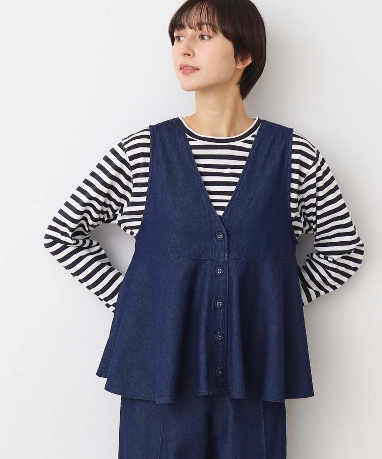 デッサン(レディース)(Dessin(Ladies))の【洗える】デニムペプラムベスト ネイビー(094)