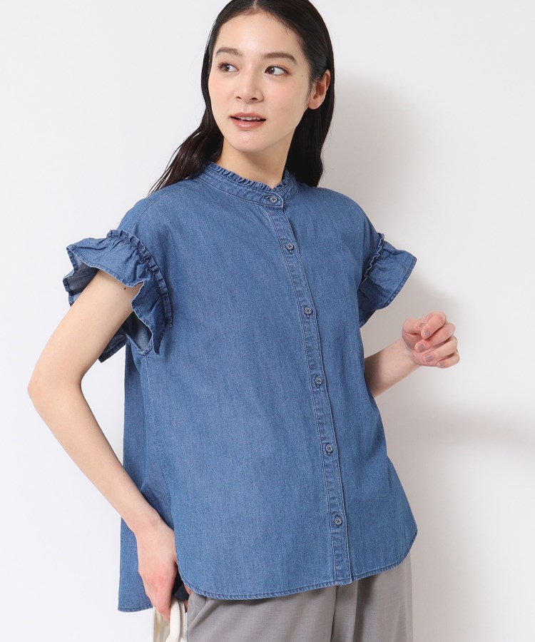 デッサン(レディース)(Dessin(Ladies))の【洗える】ギャザーフリル綿麻デニムブラウス1