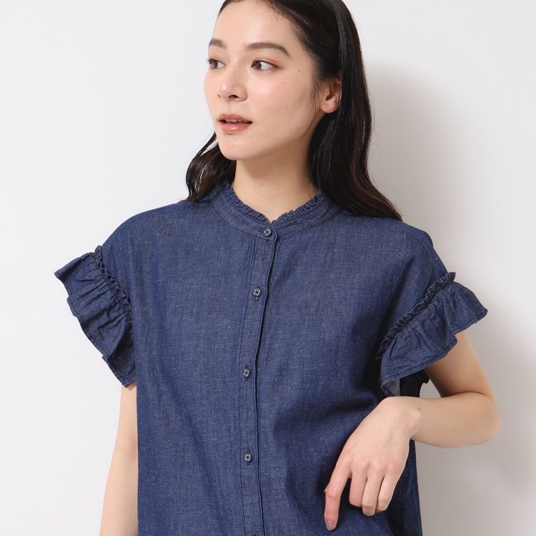 デッサン(レディース)(Dessin(Ladies))の【洗える】ギャザーフリル綿麻デニムブラウス シャツ・ブラウス