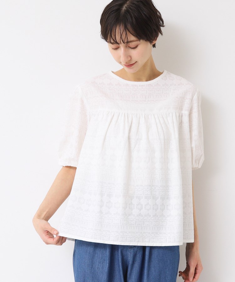 デッサン(レディース)(Dessin(Ladies))の【インド刺繍・セットアップ可能・洗える】クルーネックブラウス ホワイト(002)
