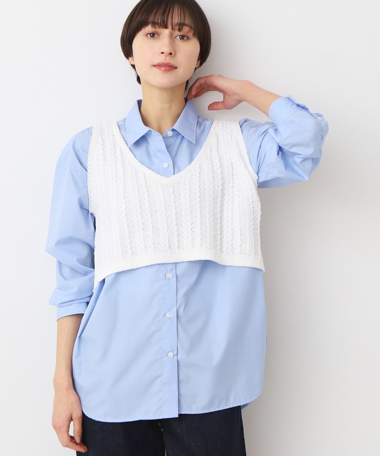 デッサン(レディース)(Dessin(Ladies))の【洗える】クロップド丈Vネックニットベスト ホワイト(002)
