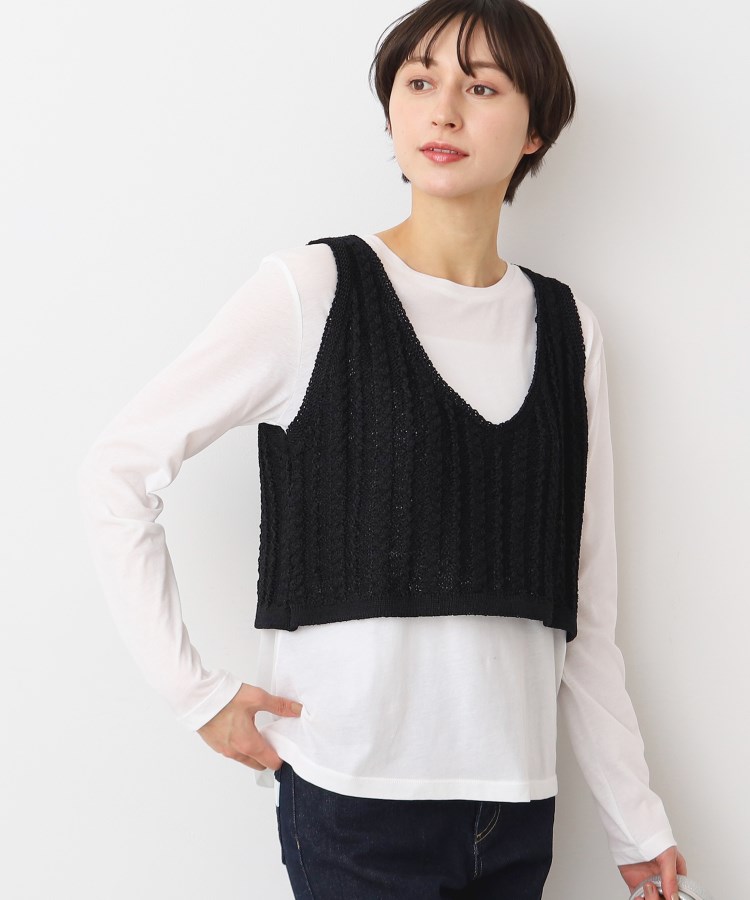 デッサン(レディース)(Dessin(Ladies))の【洗える】クロップド丈Vネックニットベスト ブラック(019)
