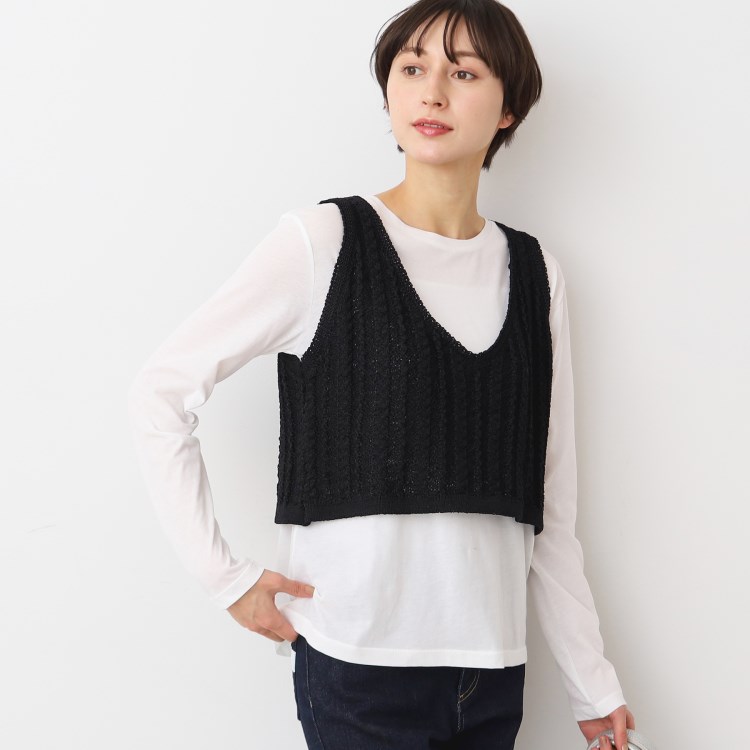 デッサン(レディース)(Dessin(Ladies))の【洗える】クロップド丈Vネックニットベスト ベスト