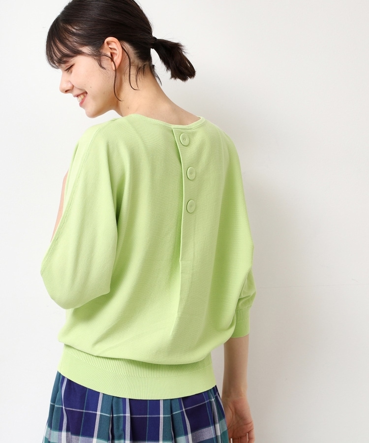 デッサン(レディース)(Dessin(Ladies))の【選べる7色展開・洗える】後ろボタンニットプルオーバー七分袖（XS～L） グリーン(025)
