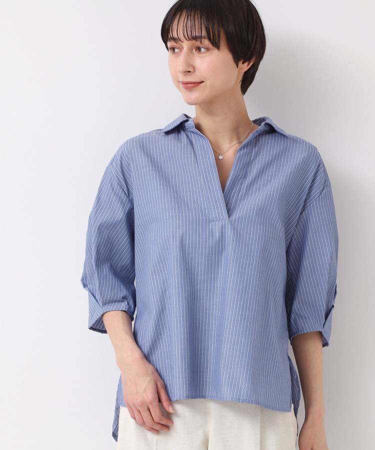 洗える・4サイズ展開】スキッパーシャツブラウス（XS～L