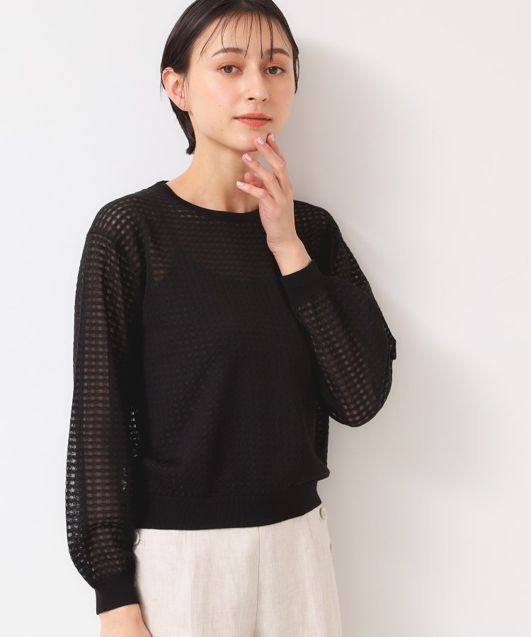 デッサン(レディース)(Dessin(Ladies))の【洗える】チェック柄シアーニット1