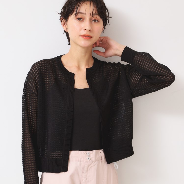 デッサン(レディース)(Dessin(Ladies))の【洗える】チェック柄シアークルーネックカーディガン カーディガン/ボレロ