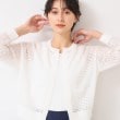 デッサン(レディース)(Dessin(Ladies))の【洗える】チェック柄シアークルーネックカーディガン ホワイト(002)