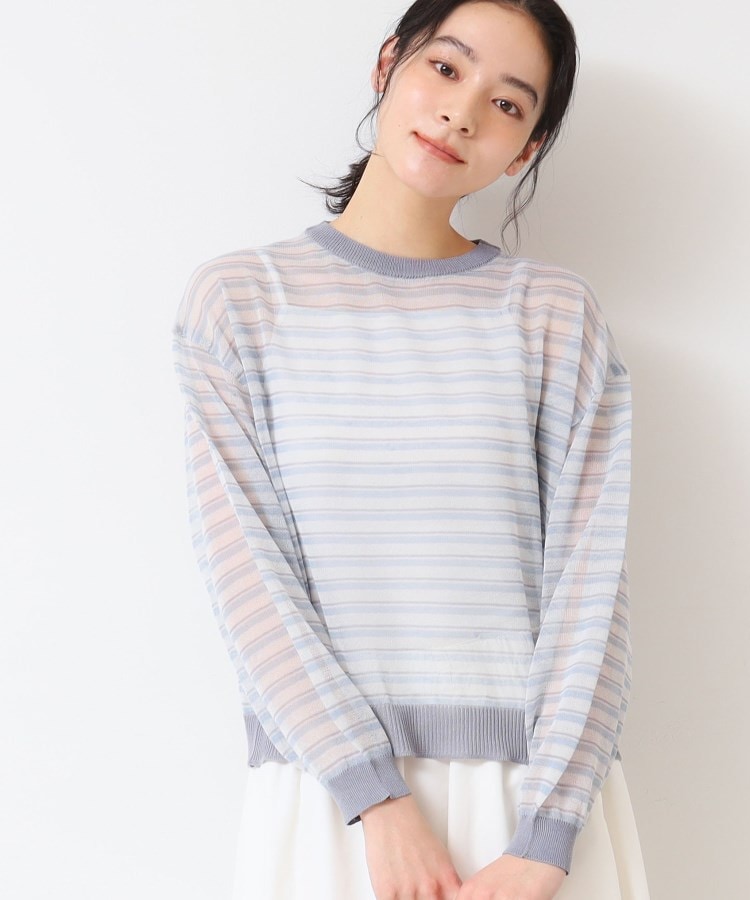デッサン(レディース)(Dessin(Ladies))の【洗える】シアーカラ―ボーダーニット（S～L） ブルー(392)