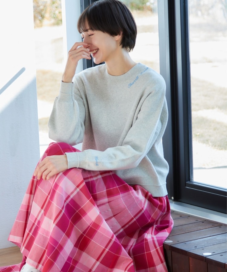 春SALE・洗える】ロゴ刺繍ジャカードニット(XS~L)(ニット 春SALE・洗える】ロゴ刺繍ジャカードニット(XS~L)(ニット
