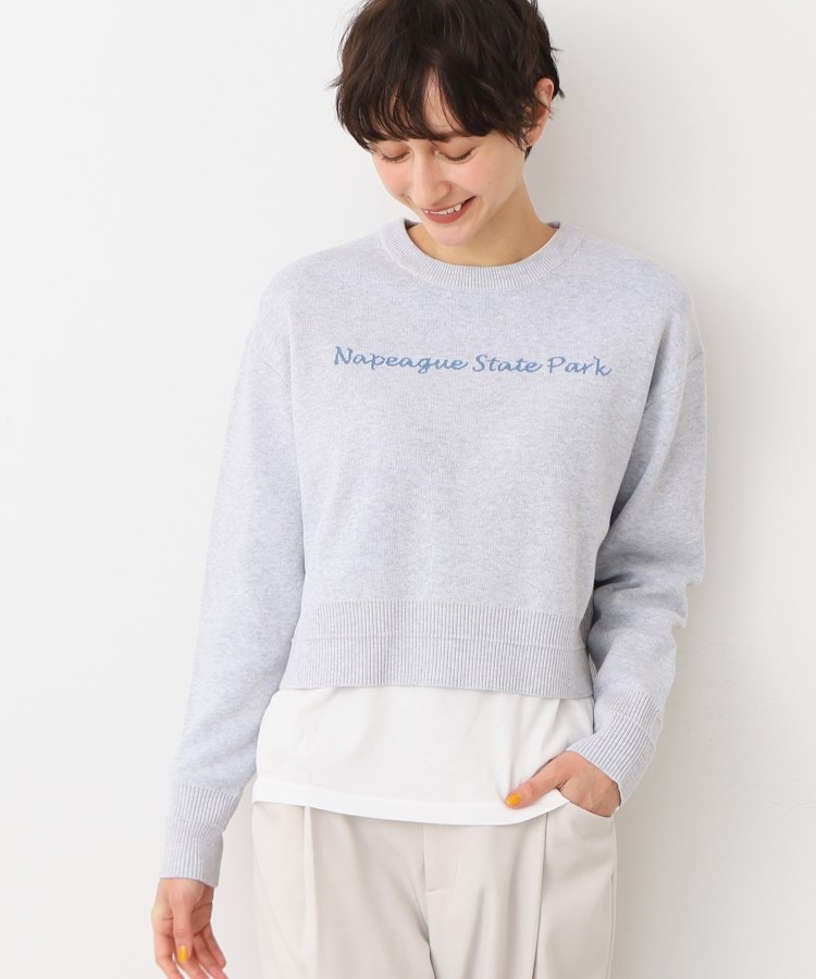 洗える】クロップド丈ロゴジャカードニット(S~L)(ニット 洗える】クロップド丈ロゴジャカードニット(S~L)(ニット