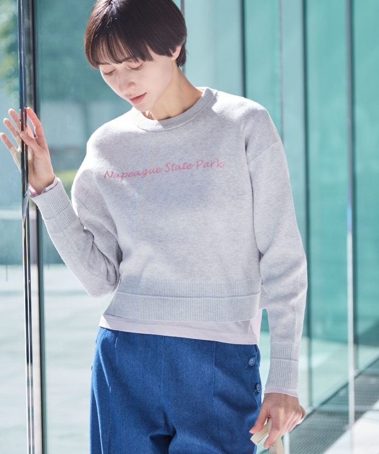 洗える】クロップド丈ロゴジャカードニット(S~L)(ニット 洗える】クロップド丈ロゴジャカードニット(S~L)(ニット