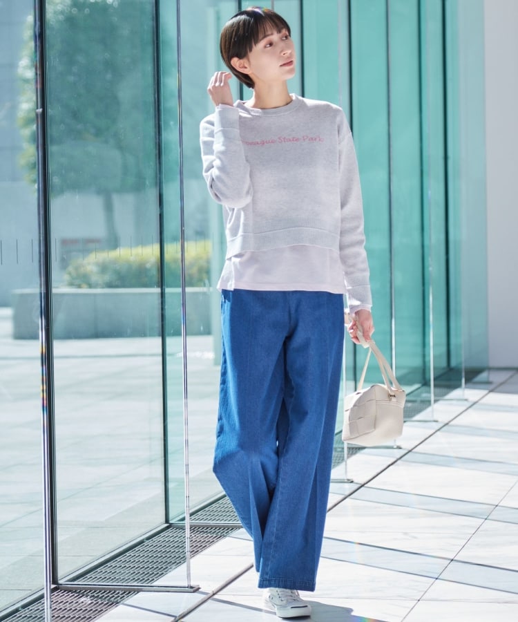 洗える】クロップド丈ロゴジャカードニット(S~L)(ニット 洗える】クロップド丈ロゴジャカードニット(S~L)(ニット