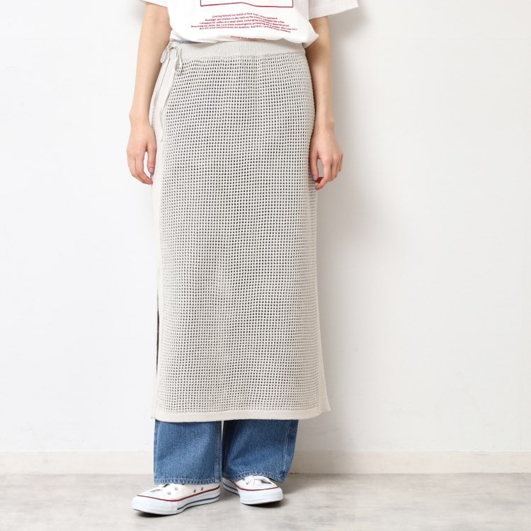 デッサン(レディース)(Dessin(Ladies))の【セットアップ可能・ウエストゴム】メッシュニットスカート マキシ・ロングスカート