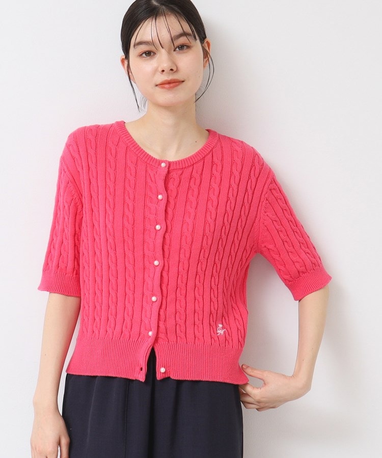 デッサン(レディース)(Dessin(Ladies))の【洗える】半袖ケーブルニットコットンカーディガン ピンク(072)