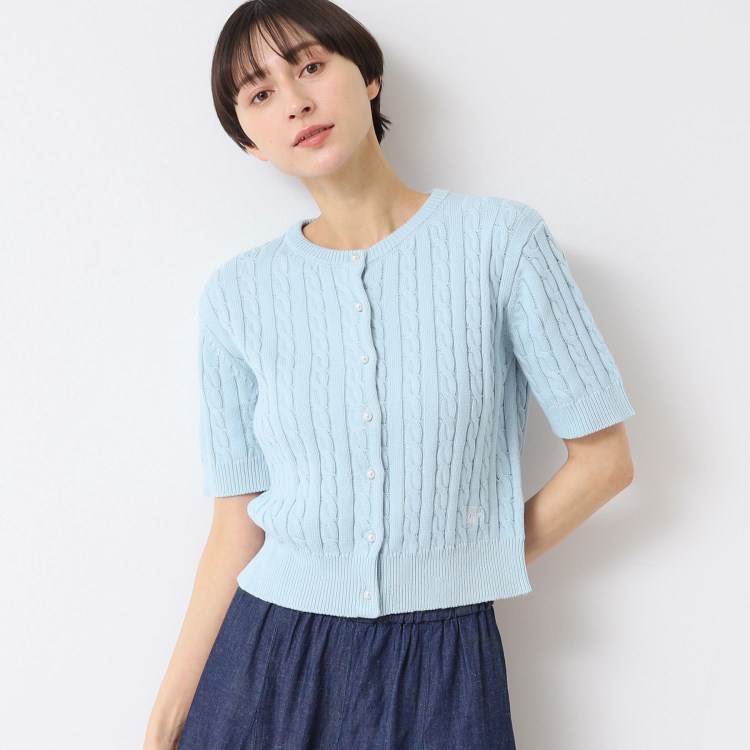 デッサン(レディース)(Dessin(Ladies))の【洗える】半袖ケーブルニットコットンカーディガン カーディガン/ボレロ