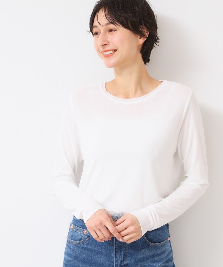 デッサン(レディース)(Dessin(Ladies))の【洗える】チュール重ねロングスリーブTシャツ ホワイト(002)