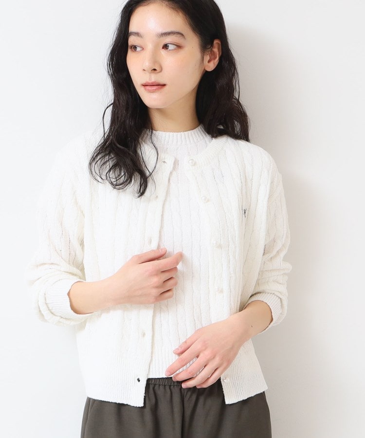 デッサン(レディース)(Dessin(Ladies))の【洗える】ブークレケーブルカーディガン ホワイト(002)