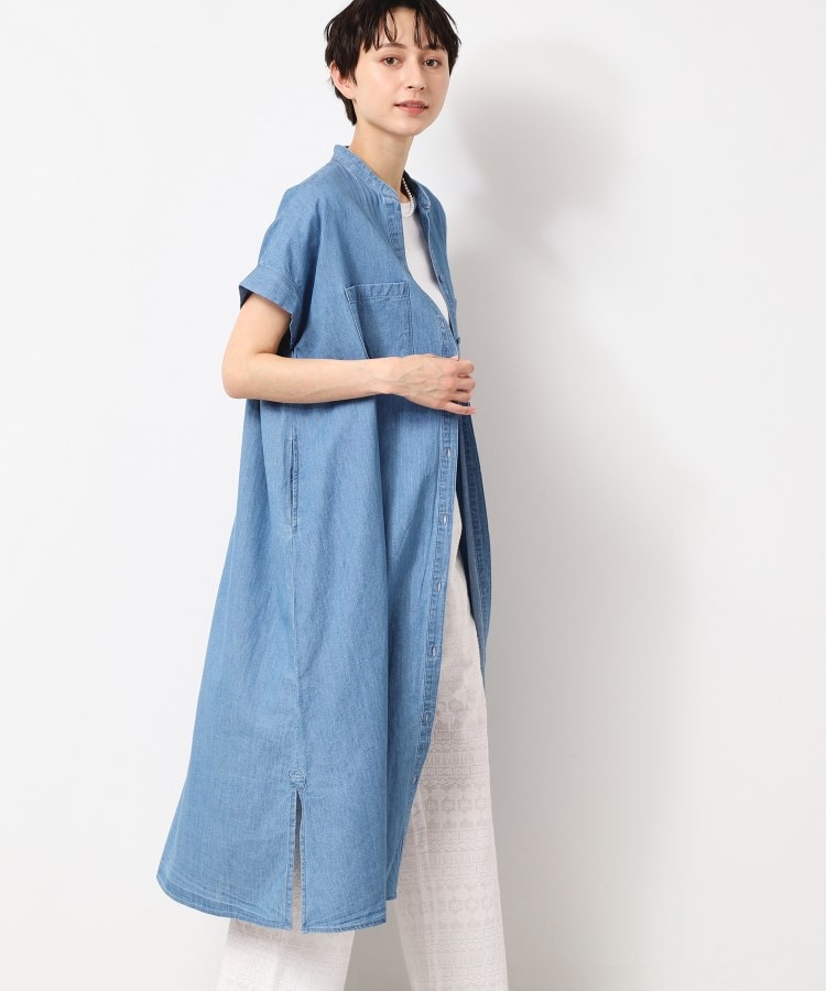 デッサン(レディース)(Dessin(Ladies))の【洗える】リネンブレンドデニム調シャツワンピース（S～L） ブルー(091)