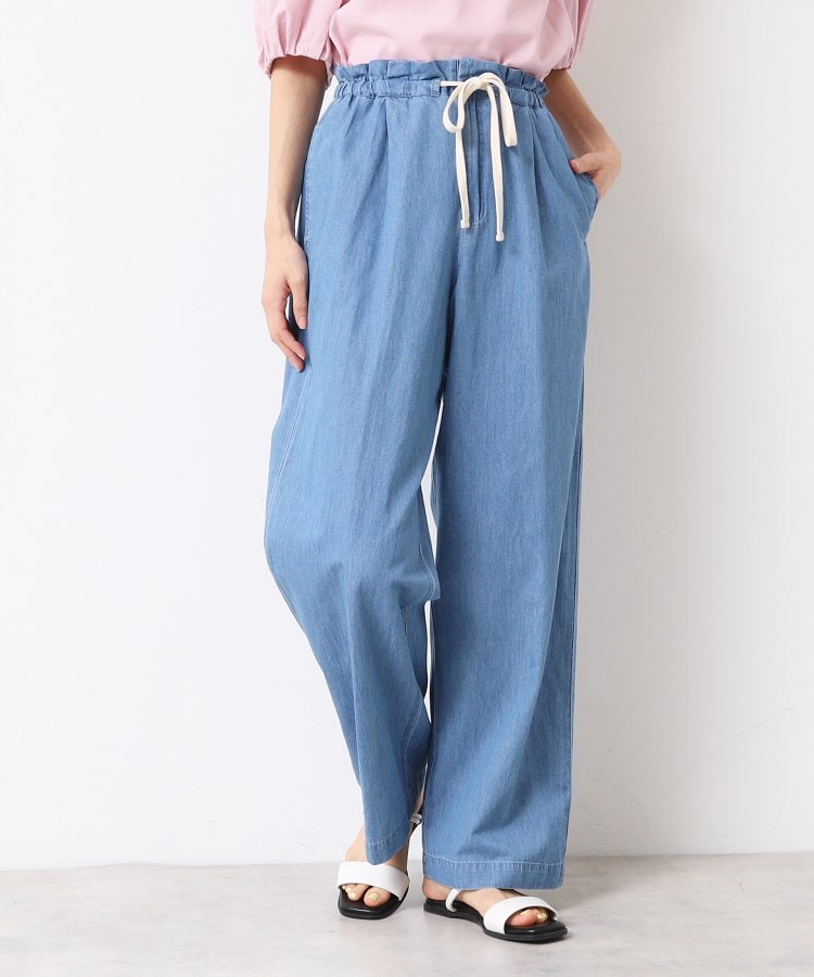 デッサン(レディース)(Dessin(Ladies))の【ウエストゴム・洗える】リネンブレンドデニム調イージーパンツ（XS～L） ブルー(091)