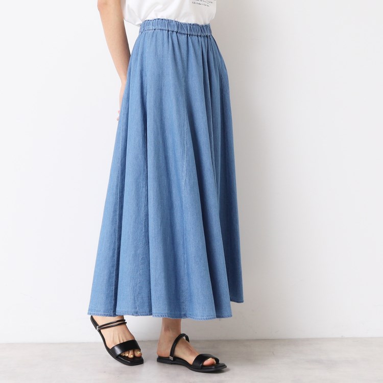 デッサン(レディース)(Dessin(Ladies))の【ウエストゴム・洗える】綿麻デニムフレアースカート マキシ・ロングスカート