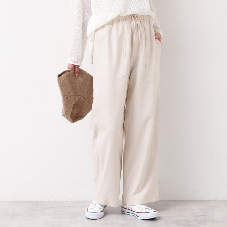 デッサン(レディース)(Dessin(Ladies))の【セットアップ可能・ウエストゴム・洗える】リネンブレンドポケット付パンツ（S～L） フルレングスパンツ