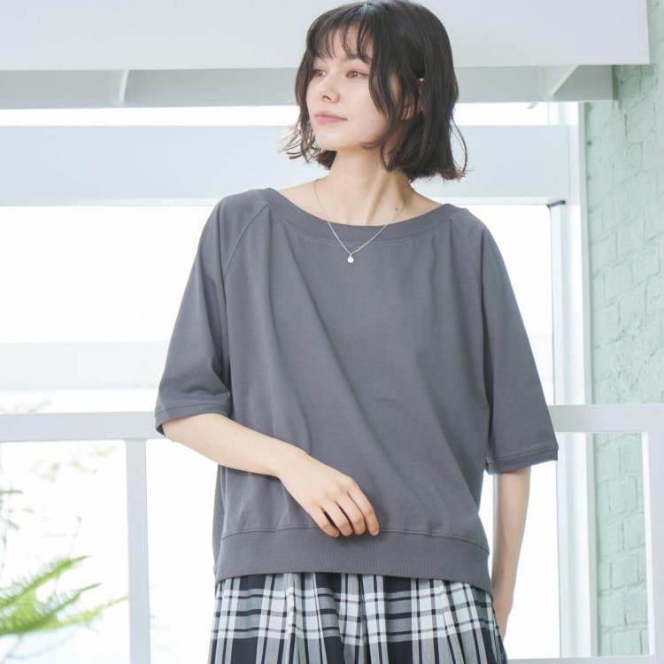 デッサン(レディース)(Dessin(Ladies))の【接触冷感・UV・洗える】裾リブスリット五分袖カットソー カットソー