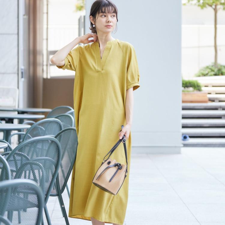 デッサン(レディース)(Dessin(Ladies))の【二の腕カバー・洗える】パフスリーブAラインフレアーワンピース マキシ・ロングワンピース