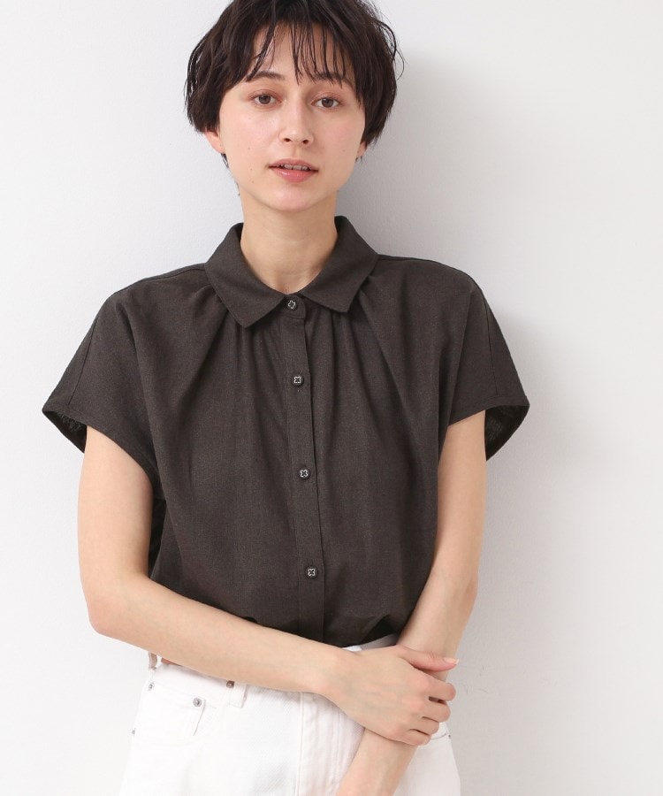 デッサン(レディース)(Dessin(Ladies))の【洗える】シャツカラーフレンチスリーブブラウス（XS～L） ブラウン(044)