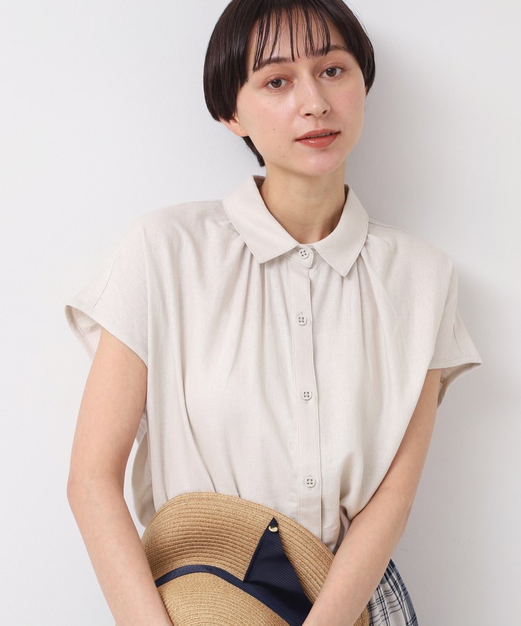デッサン(レディース)(Dessin(Ladies))の【洗える】シャツカラーフレンチスリーブブラウス（XS～L） グレージュ(050)